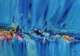 Le fracas des vagues - tableau abstrait bleu moderne