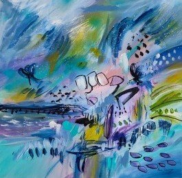 Drôle de monde - tableau abstrait bleu vert violet
