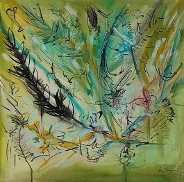 La plume - tableau abstrait contemporain vert