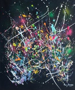 Rêve nocturne - tableau abstrait vertical coloré flashy sur fond noir