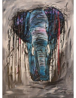 L'éléphant bleu - tableau peinture éléphant moderne sur toile